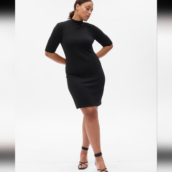 GAP Women Modern Mockneck Mini Dress Dried Moss 3/4 Sleeves Fitted Sz LG NWT - Picture 5 of 15